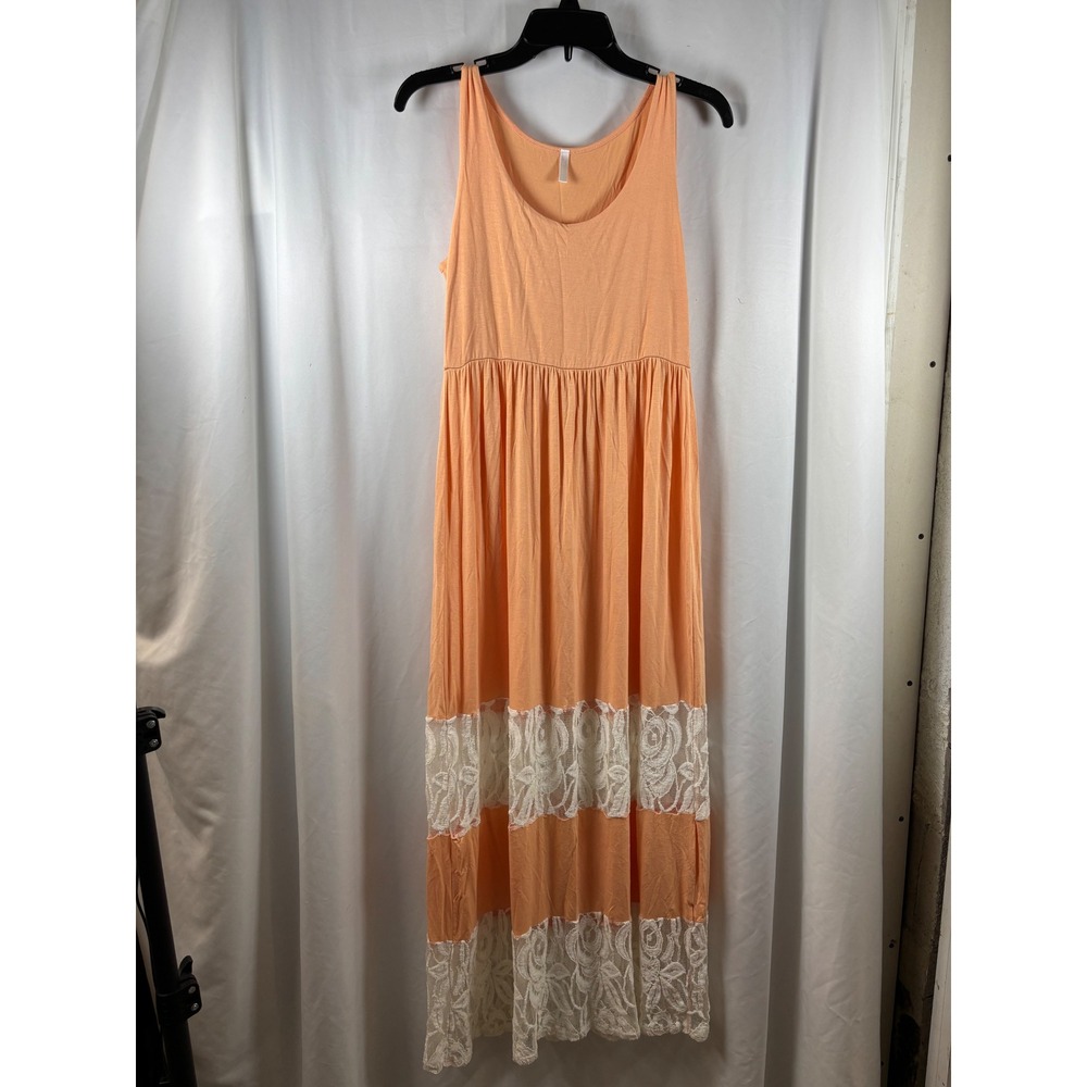 PinkBlush Peach Sleeveless Lace Tiered Maxi Dress Maternity Friendly Scoop Neck